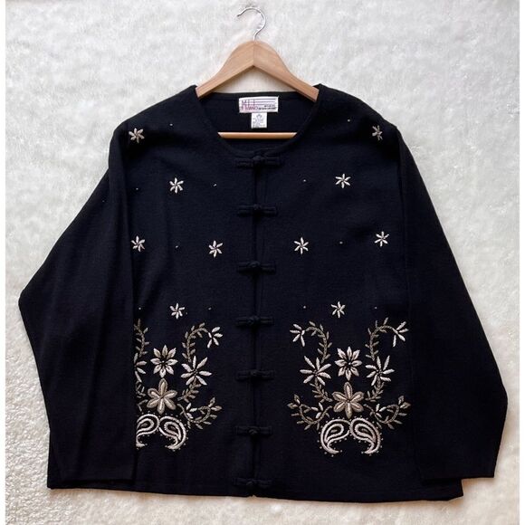 Vintage Milano Woman Design Group Black Floral Embroidered Cardigan Sweater - Picture 1 of 6